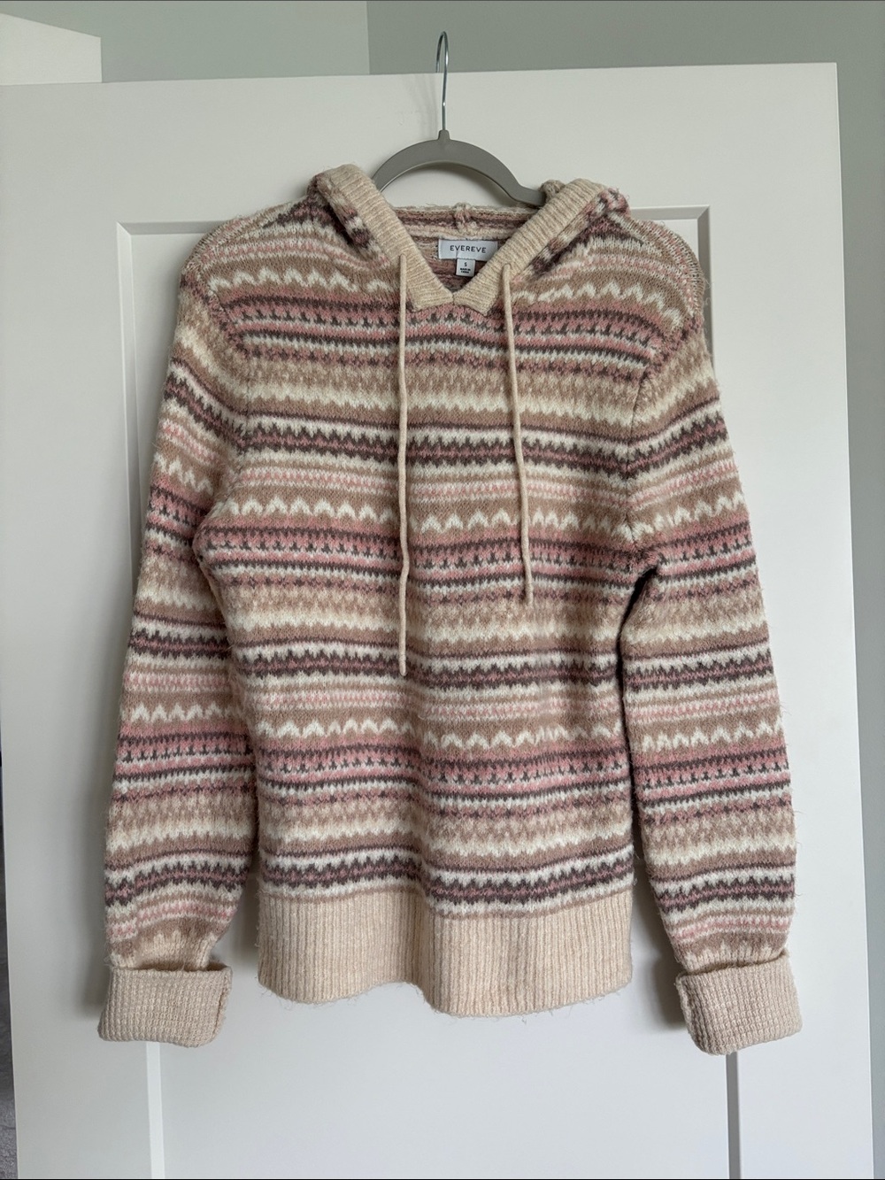 Evereve Cream, Pink & Tan Fair Isle Hooded Sweater